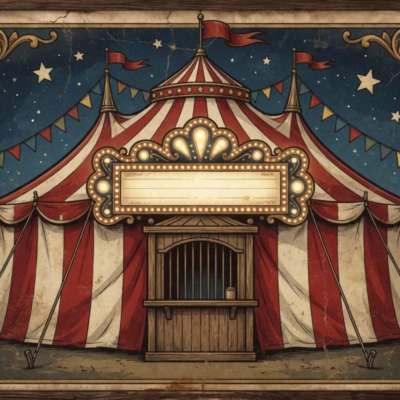 Vintage circus big top with a glowing marquee — custom websites under the canvas